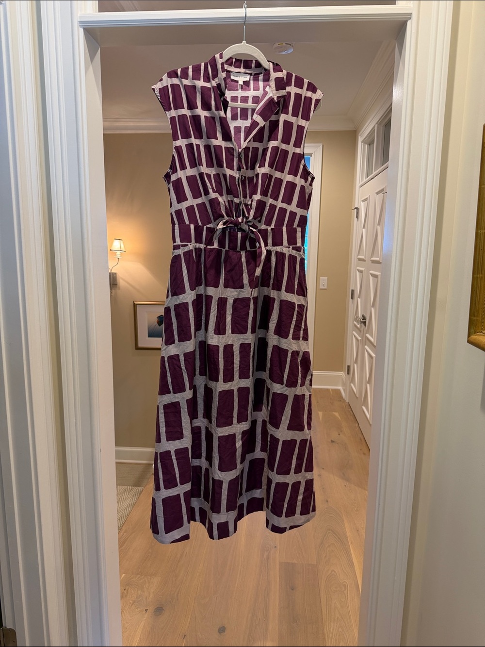 Entro Sleeveless Purple Patterned Tie-Waist Dress(bw)